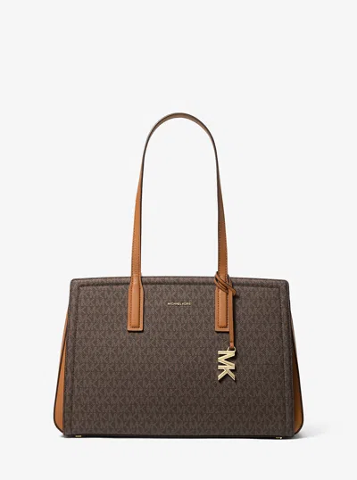 Michael Kors Laila Medium Signature Logo Tote Bag In Brown