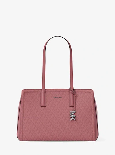 Michael Kors Laila Medium Signature Logo Tote Bag In Red