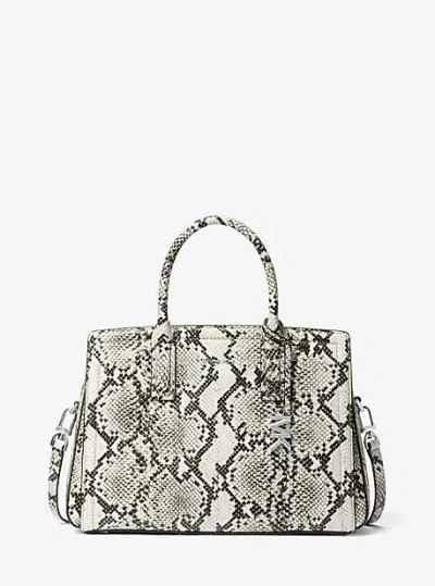 Michael Kors Laila Medium Snake Embossed Leather Satchel In Gold