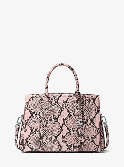 Michael Kors Laila Medium Snake Embossed Leather Satchel In Gold