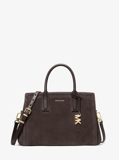 Michael Kors Laila Medium Suede Satchel In Brown