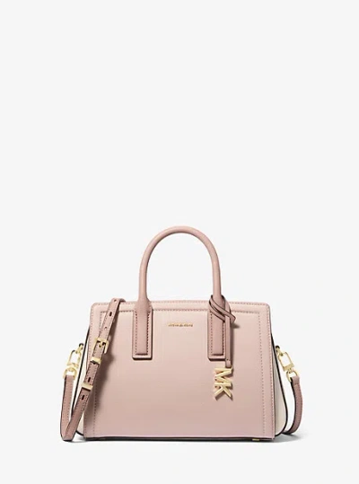 Michael Kors Laila Small Color-block Pebbled Leather Satchel In Pink