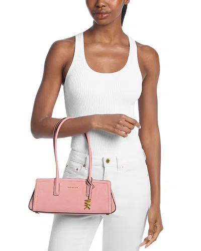 Michael Kors Laila Small East West Suede Shoulder Tote In Pink