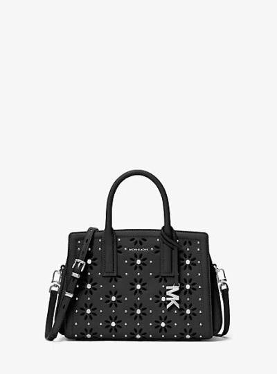 Michael Kors Laila Small Embellished Laser Cut Leather Satchel In Black