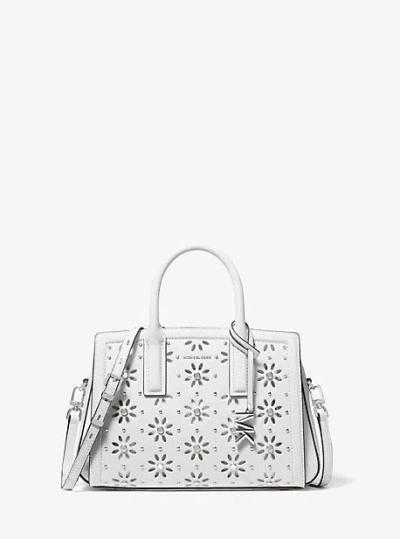 Michael Kors Laila Small Embellished Laser Cut Leather Satchel In White