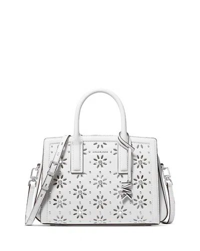 Michael Kors Laila Small Embellished Laser Cut Leather Satchel In White