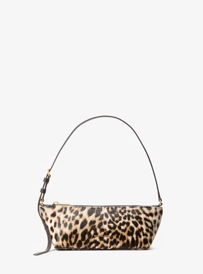 Michael Kors Laila Small Leopard Print Calf Hair Pochette In Brown