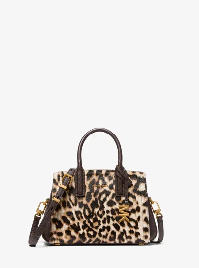 Michael Kors Laila Small Leopard Print Calf Hair Satchel In Multi