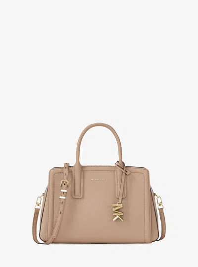 Michael Kors Laila Small Pebbled Leather Satchel In Brown