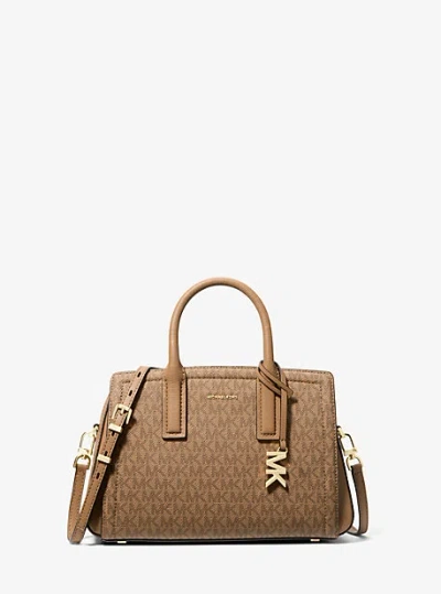 Michael Kors Laila Small Signature Logo Satchel In Brown