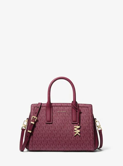 Michael Kors Laila Small Signature Logo Satchel In Burgundy
