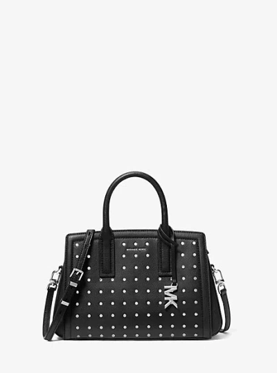 Michael Kors Laila Small Studded Leather Satchel In Black