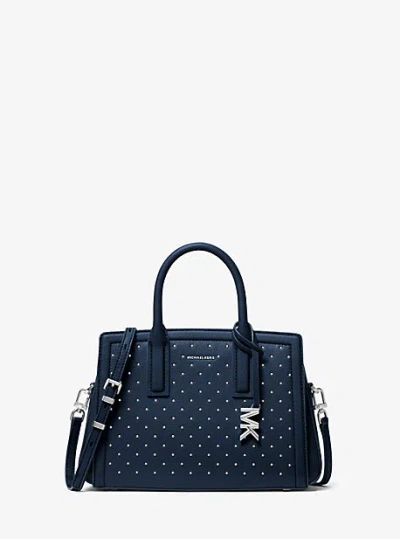 Michael Kors Laila Small Studded Leather Satchel In Blue