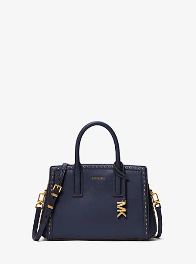 Michael Kors Laila Small Studded Leather Satchel In Blue