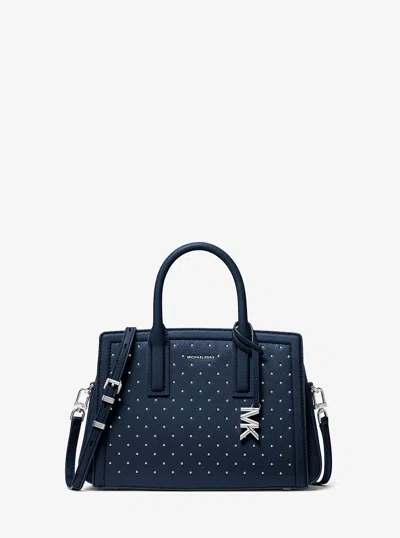 Michael Kors Laila Small Studded Leather Satchel In Blue