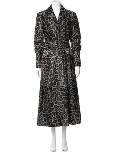 Pre-owned Michael Kors Lamb Leather Animal Print Coat In Gray