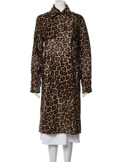 Pre-owned Michael Kors Lamb Leather Animal Print Trench Coat In Brown