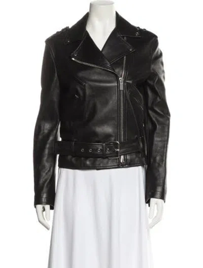 Pre-owned Michael Kors Lamb Leather Biker Jacket In Black