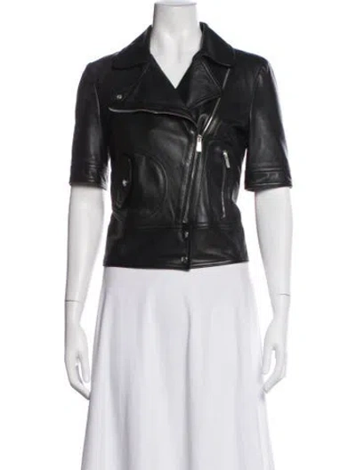 Pre-owned Michael Kors Lamb Leather Biker Jacket In Black