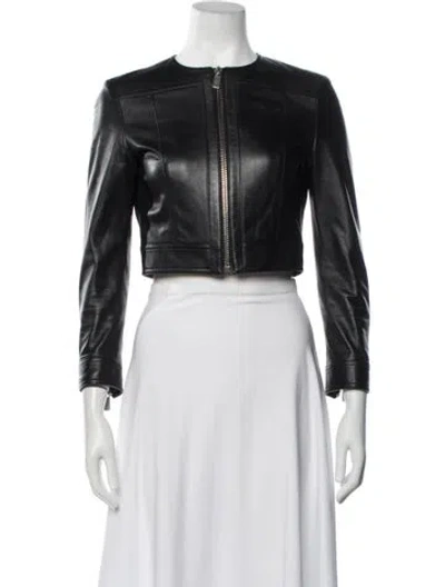 Pre-owned Michael Kors Lamb Leather Biker Jacket In Black
