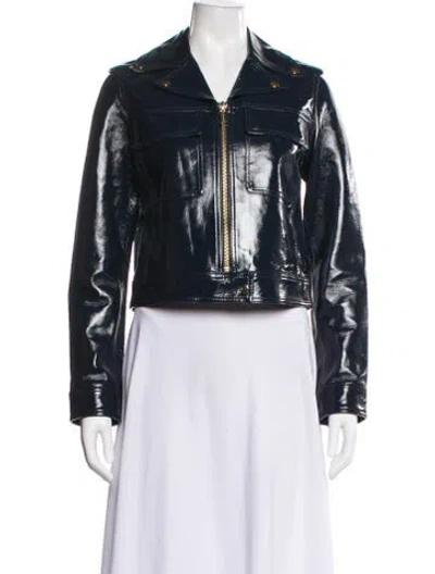 Pre-owned Michael Kors Lamb Leather Biker Jacket In Blue