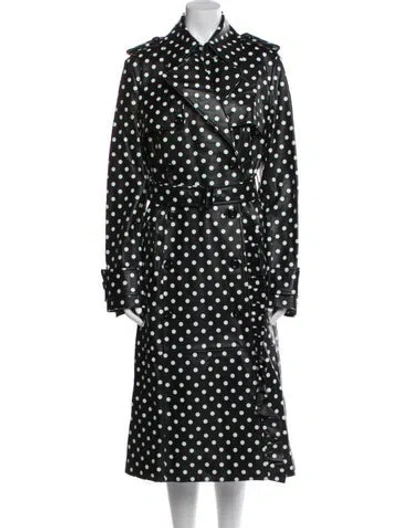 Pre-owned Michael Kors Lamb Leather Polka Dot Print Trench Coat In Black
