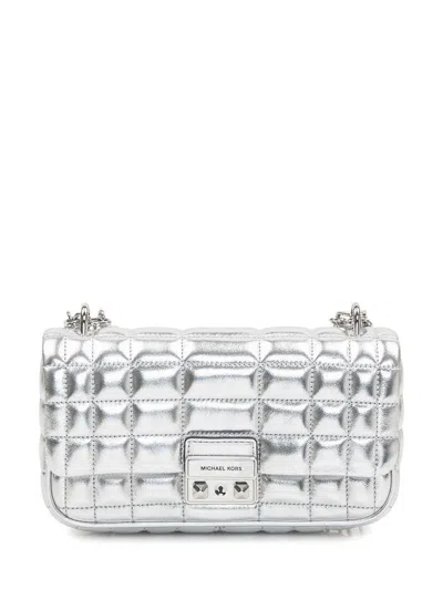 Michael Kors Lamb Leather Shoulder Bag In Silver Tone
