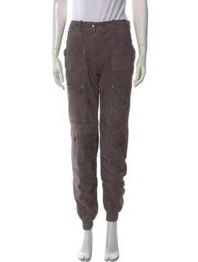 Pre-owned Michael Kors Lamb Leather Straight Leg Pants In Gray
