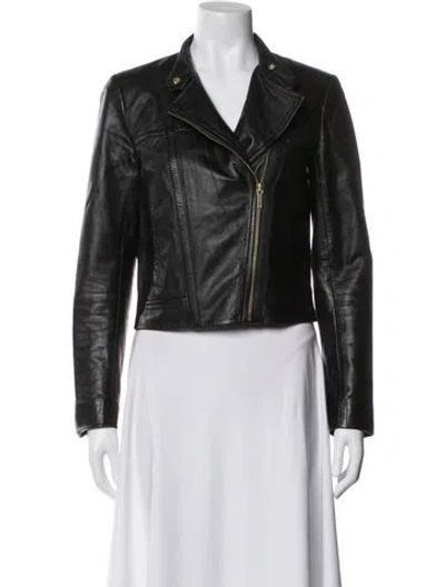 Pre-owned Michael Kors Lambskin Biker Jacket In Black