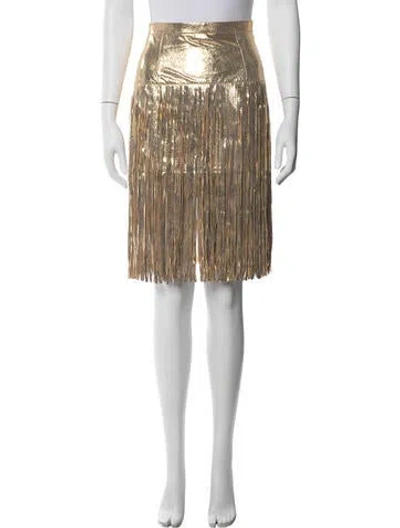 Pre-owned Michael Kors Lambskin Midi Length Skirt W/ Tags In Gold/metallic