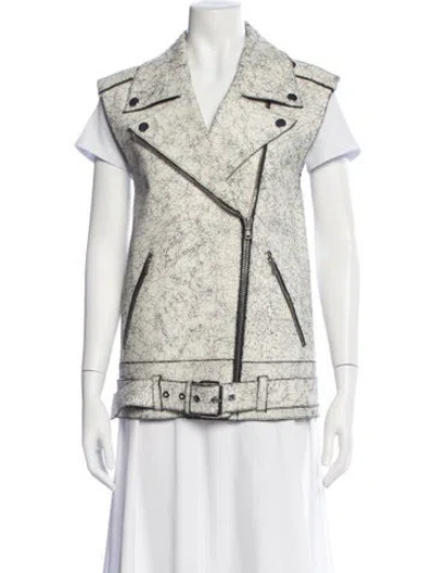 Pre-owned Michael Kors Lambskin Printed Biker Jacket In White