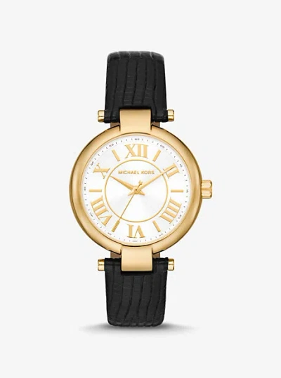 Michael Kors Laney Gold-tone And Lizard Embossed Leather Watch