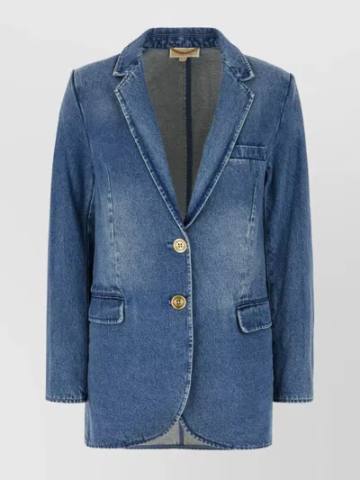 Michael Kors Lapel Blazer With Buttoned Pockets In Blue
