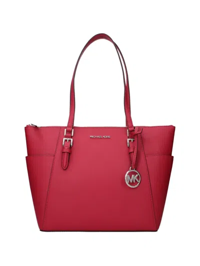 Michael Kors Large Charlotte Logo-plaque Leather Tote Bag In Red