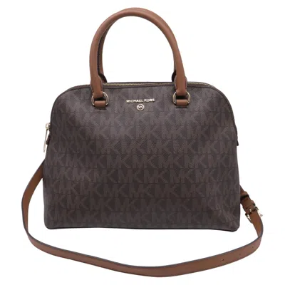Pre-owned Michael Kors Large Cindy Dome Satchel Bag In Brown Coated Canvas