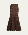 Michael Kors Large Floral Lace Long Fishtail Skirt In Brown