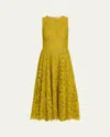 Michael Kors Large Floral Lace Sleeveless Midi Dress In Moss