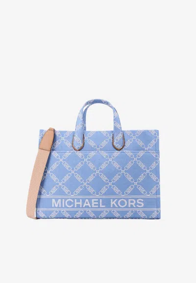 Michael Kors Large Gigi Empire Logo Tote Bag In Blue
