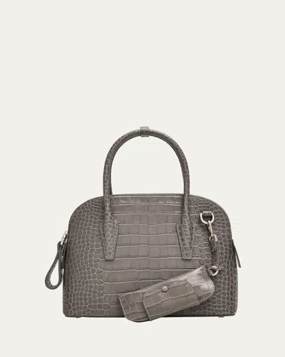 Michael Kors Large Kaitlin Croc-embossed Leather Top-handle Bag In Gray