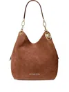Michael Kors Lillie Large Suede Shoulder Bag In Brown