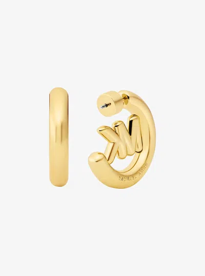 Michael Kors Large Logo Charm Hoop Earrings In Gold