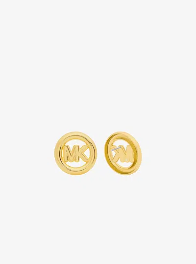 Michael Kors Large Logo Charm Stud Earrings In Gold