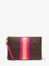 Michael Kors Large Logo Stripe Zip Pouch In Brown