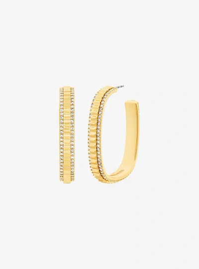Michael Kors Large Pavé Gold-tone Brass Hoop Earrings In Neutral