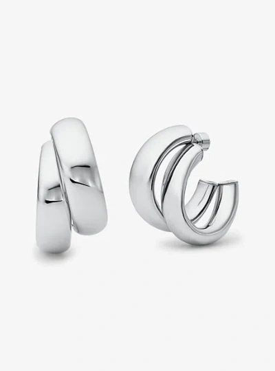 Michael Kors Large Precious Metal-plated Brass Double Hoop Earrings In Silver