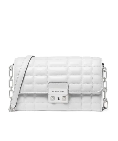 Michael Kors Large Tribeca Leather Crossbody Bag In White