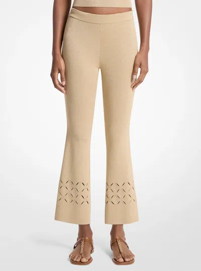 Michael Kors Laser Cut Metallic Stretch Knit Cropped Pants In Brown