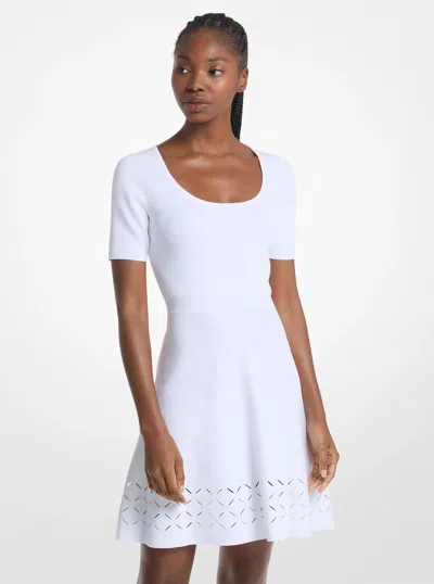 Michael Kors Laser Cut Stretch Knit Mini Dress In White
