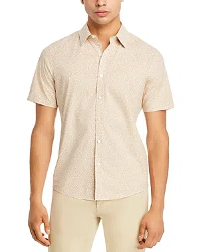 Michael Kors Leaf Print Short Sleeve Stretch Slim Fit Shirt In Khaki