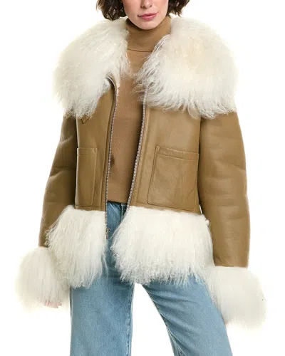 MICHAEL KORS LEATHER & SHEARLING MOTO JACKET